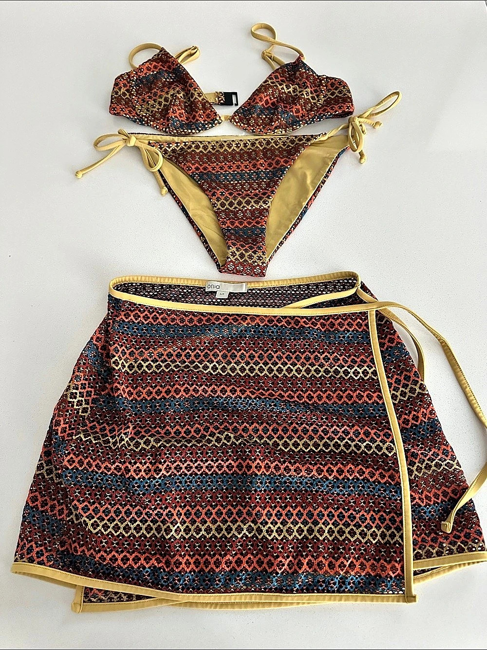 Onia Geometric Bikini Set with Cover-Up Sz.S